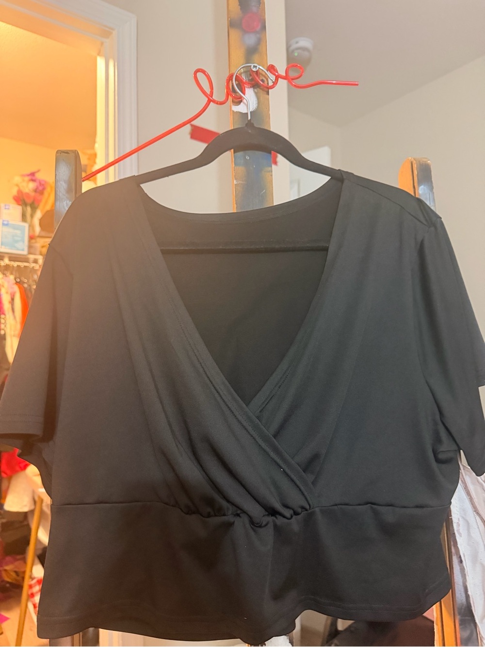 SHEIN Black Wrap V-Neck Crop Top